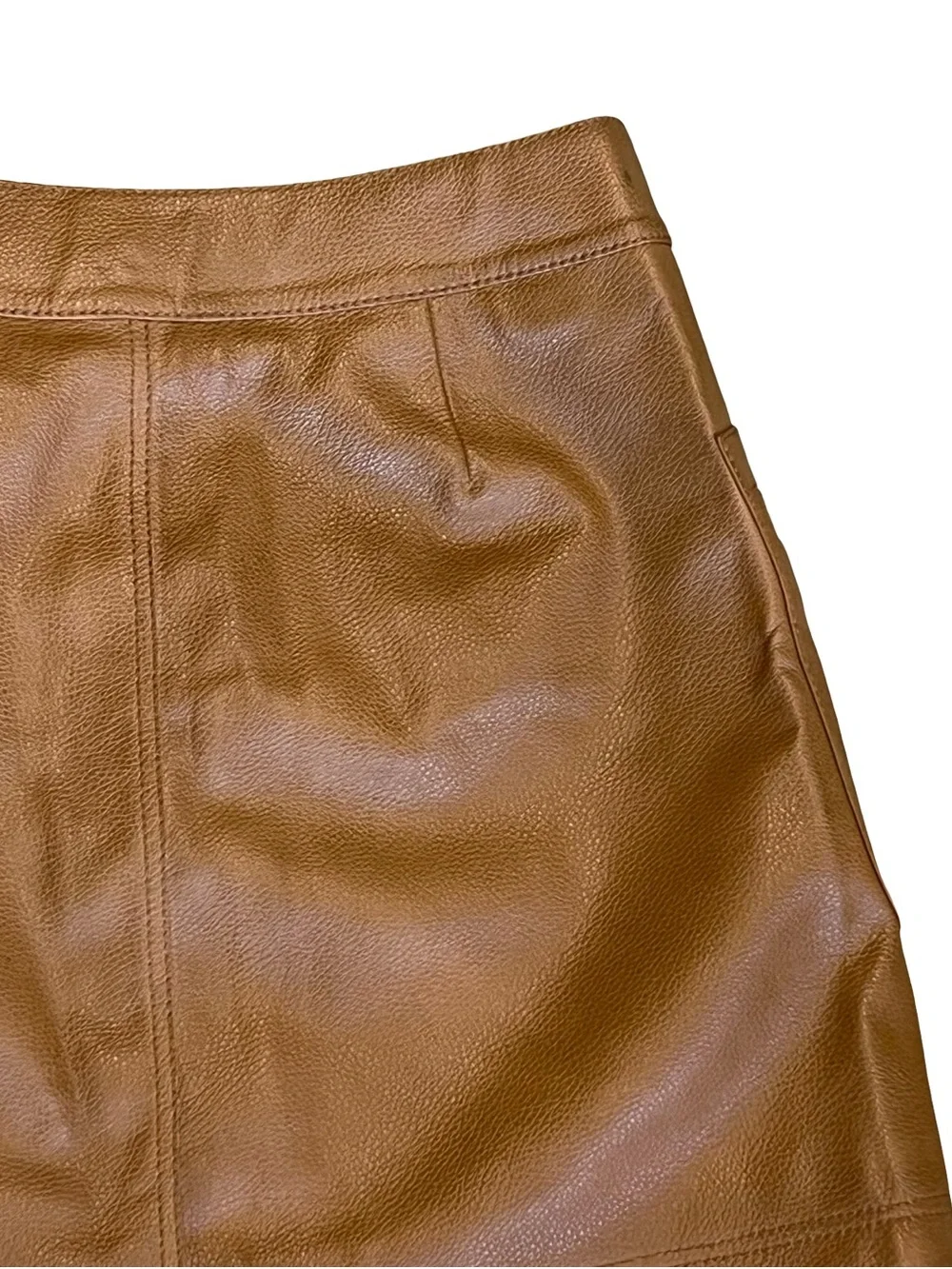 Free People Women’s Sz 8 Tan Faux Leather Mini Skirt Copper A-Line